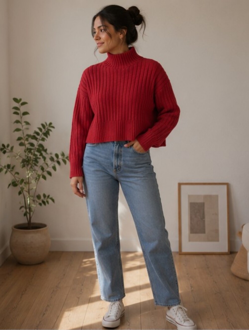 Ribbed Turtleneck Sweater S-M